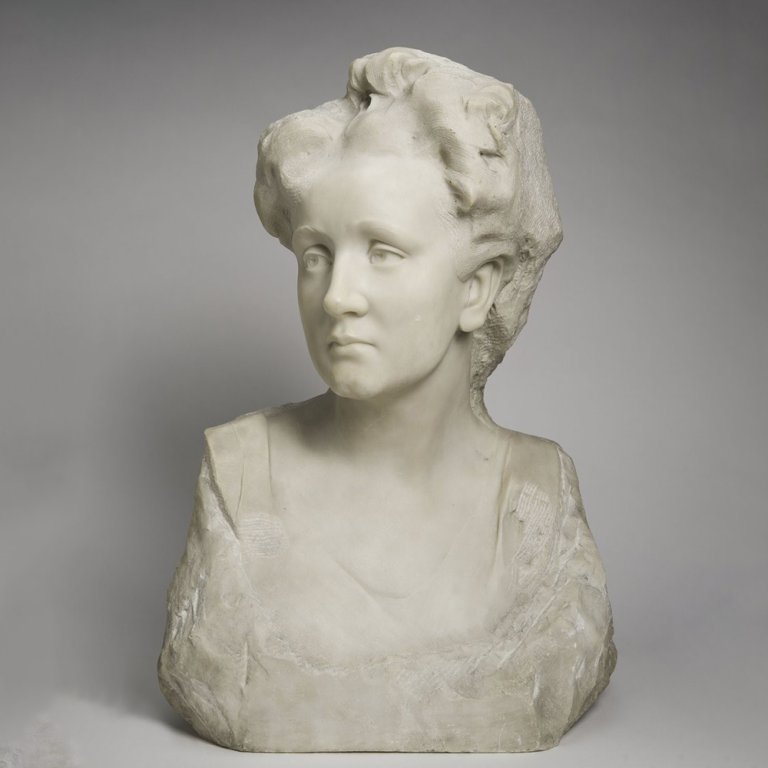 Busto de mármore de mulher com cabelo texturizado