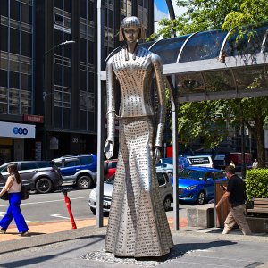Woman of Words Statue with engraved stainless steel