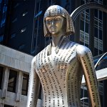 Woman of Words Statue with stainless steel lettering